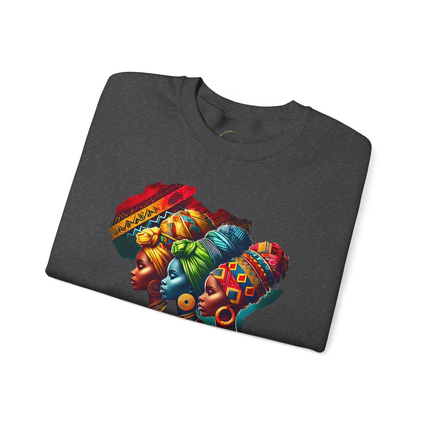 Crewneck Sweatshirt — "Unbothered by Negative Souls" Afrocentric Rainbow Headwrap Design
