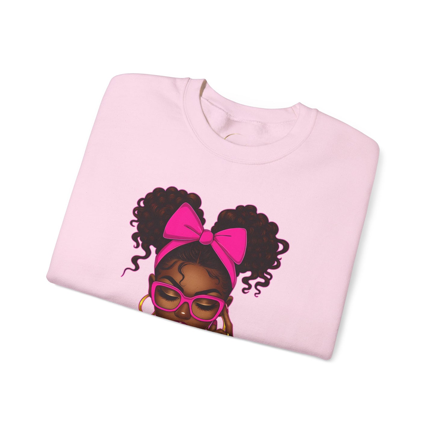 Unbothered Afro Girl Crewneck Sweatshirt — Empowering Pink Graphic Pullover