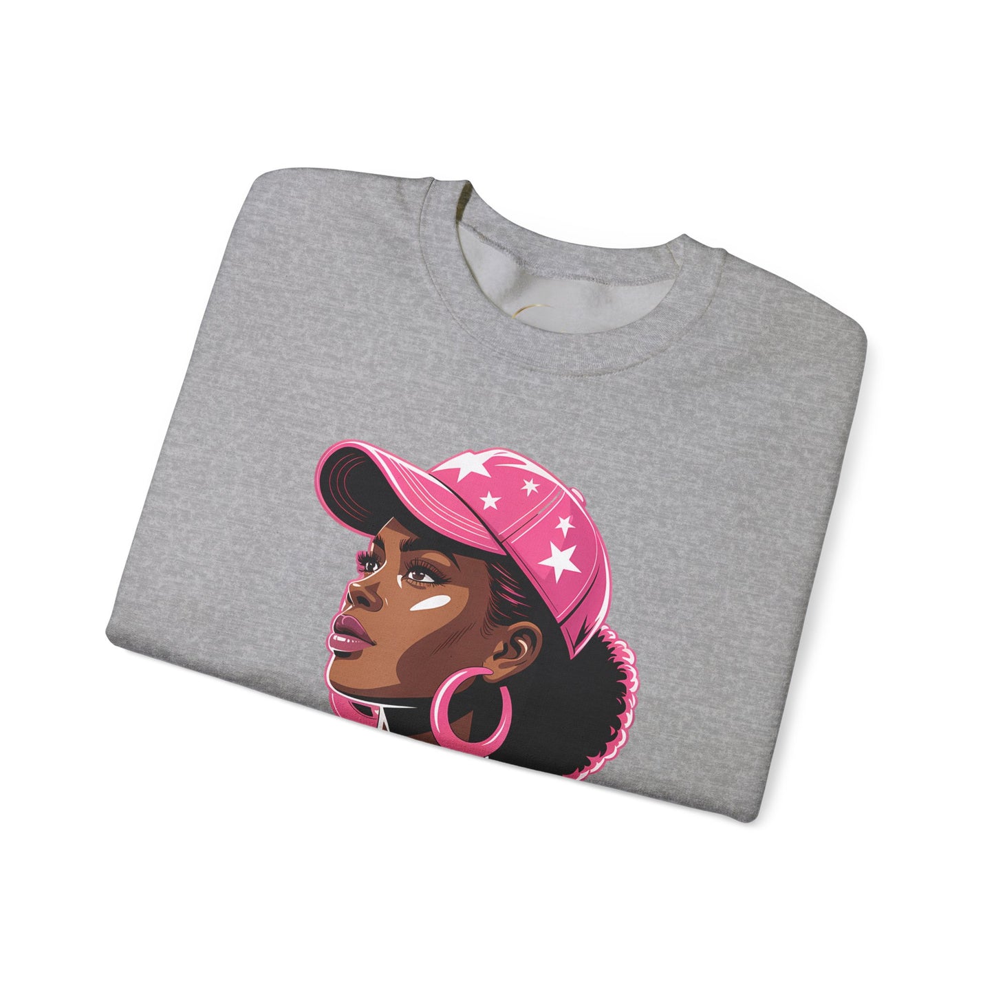 Unbothered Crewneck Sweatshirt – Pink Cap Afro Girl Graphic