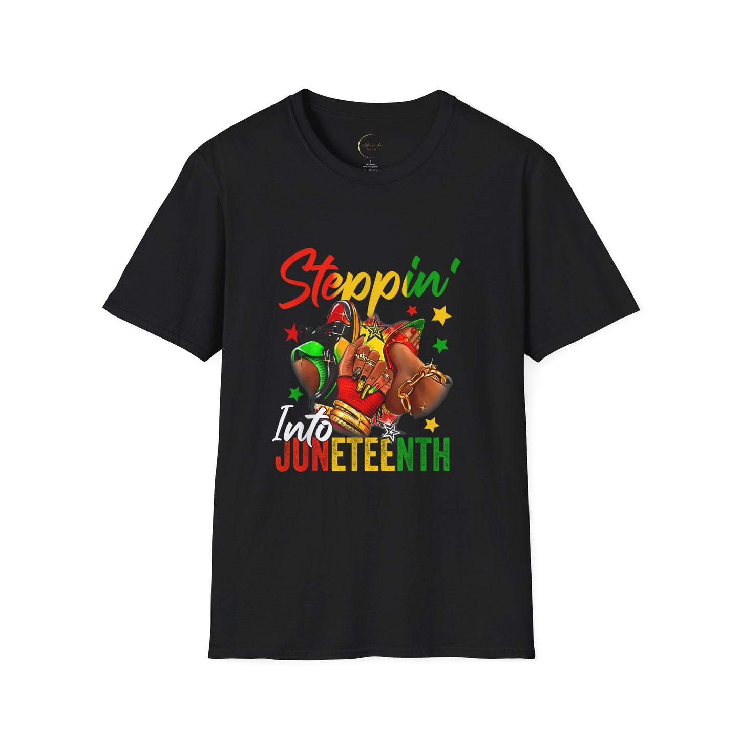 Juneteenth Celebration T-Shirt, Steppin' Into Juneteenth Tee, Unisex Softstyle Shirt, Afrocentric Apparel, Black History Month