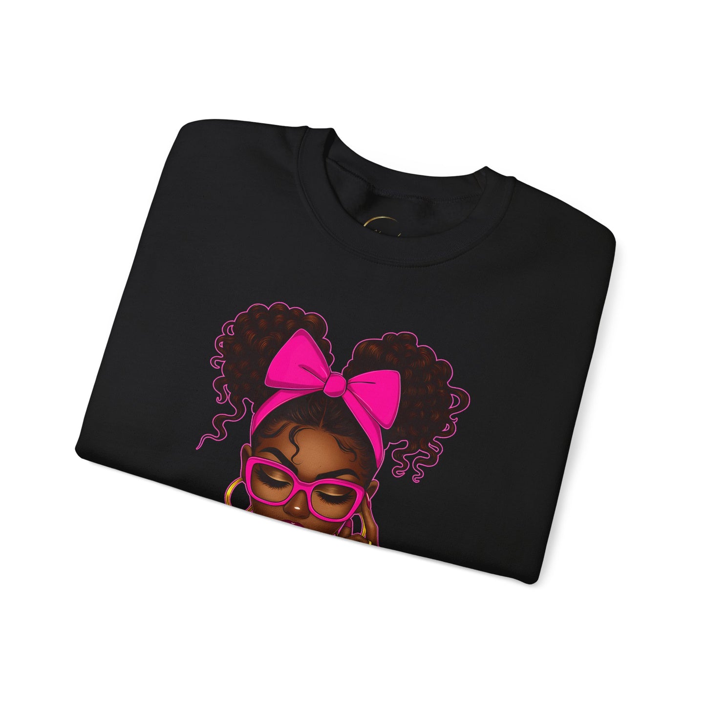 Unbothered Afro Girl Crewneck Sweatshirt — Empowering Pink Graphic Pullover