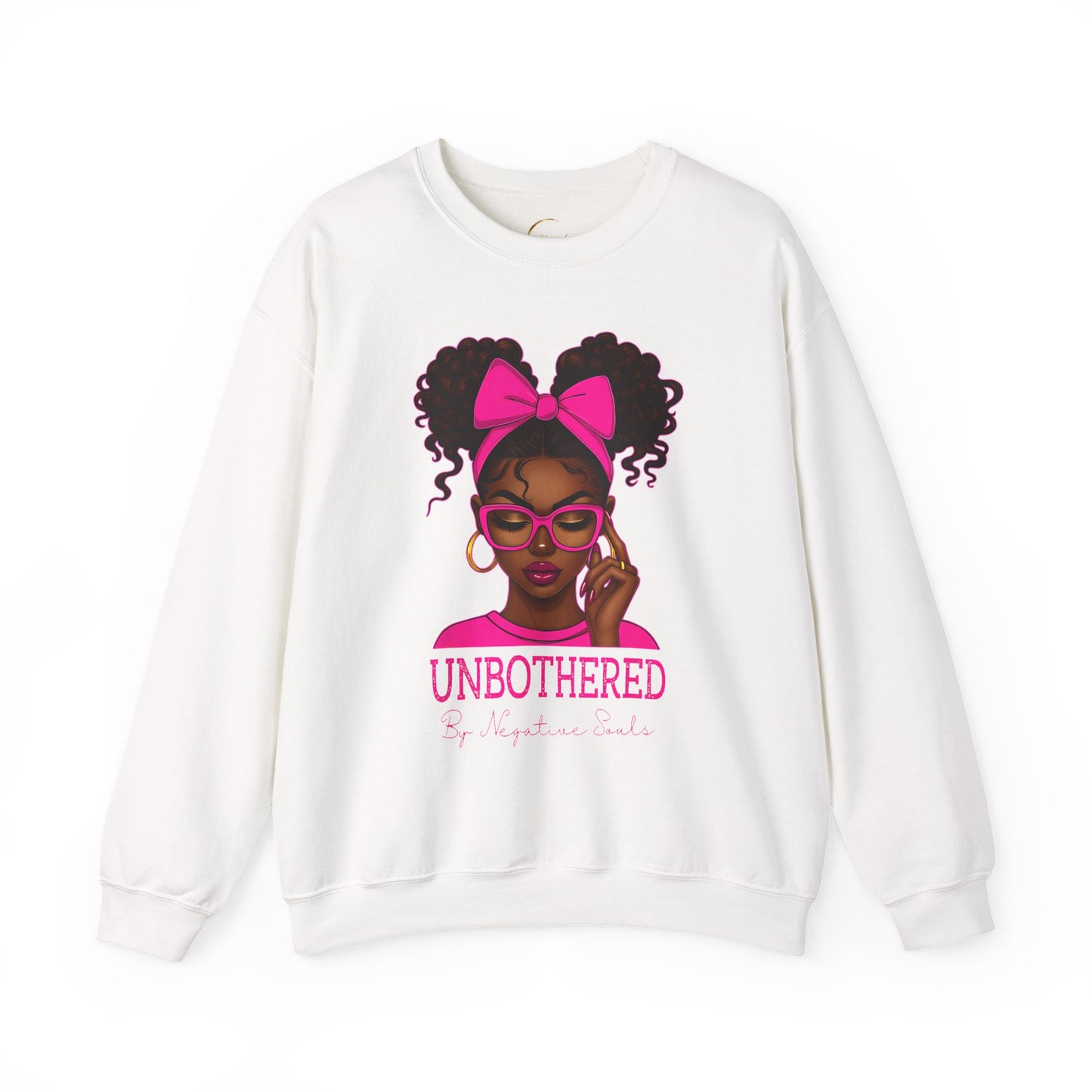 Unbothered Afro Girl Crewneck Sweatshirt — Empowering Pink Graphic Pullover