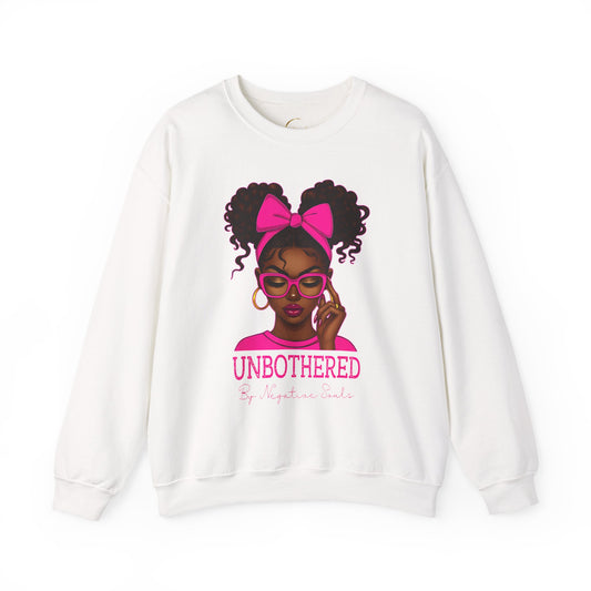Unbothered Afro Girl Crewneck Sweatshirt — Empowering Pink Graphic Pullover