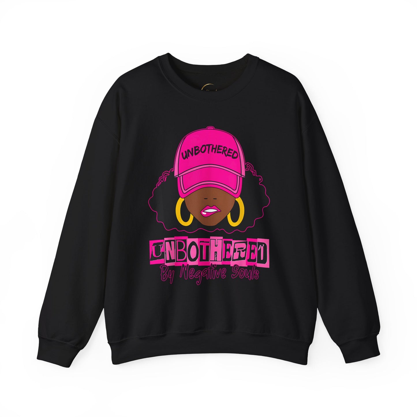 Unbothered Crewneck Sweatshirt — Afro Girl Graphic "Unbothered by Negative Souls"