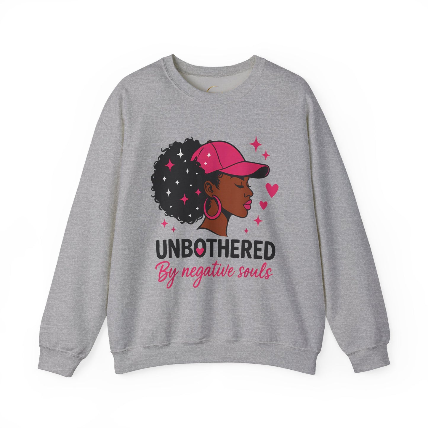 Unbothered Sweatshirt — Afro Woman Graphic "Unbothered By Negative Souls" Crewneck