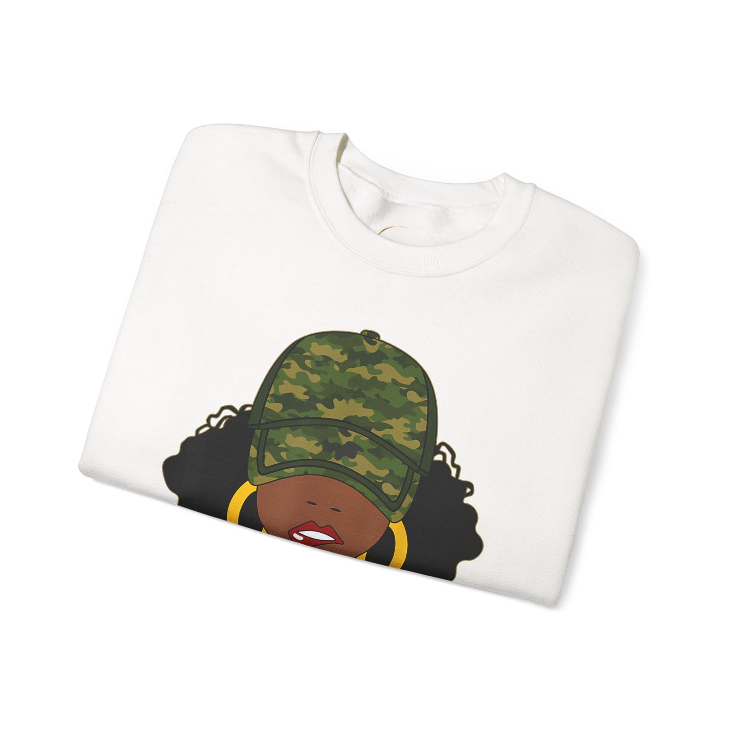 Unbothered Camo Crewneck Sweatshirt — Afro Chic Graphic Sweatshirt