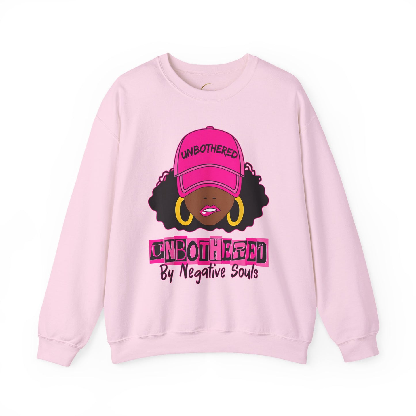 Unbothered Crewneck Sweatshirt — Afro Girl Graphic "Unbothered by Negative Souls"