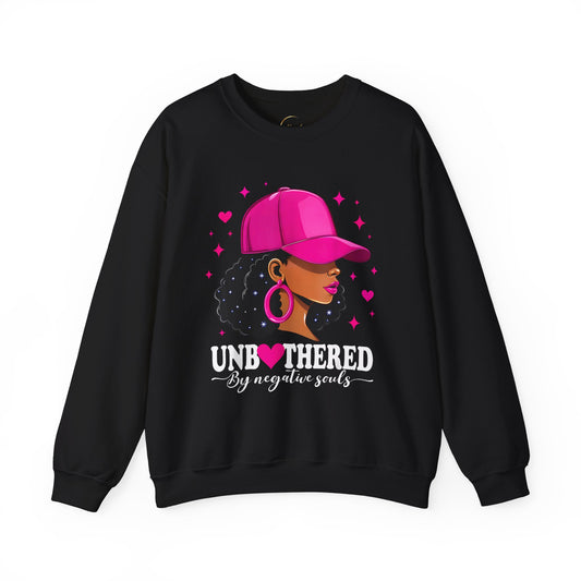 Crewneck Sweatshirt — Pink Cap Afro Woman Graphic, Cute Heart Design
