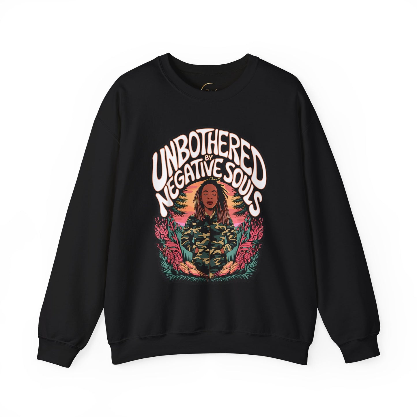 Crewneck Sweatshirt — "Unbothered by Negative Souls" Retro Graphic