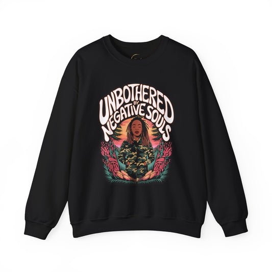 Crewneck Sweatshirt — "Unbothered by Negative Souls" Retro Graphic