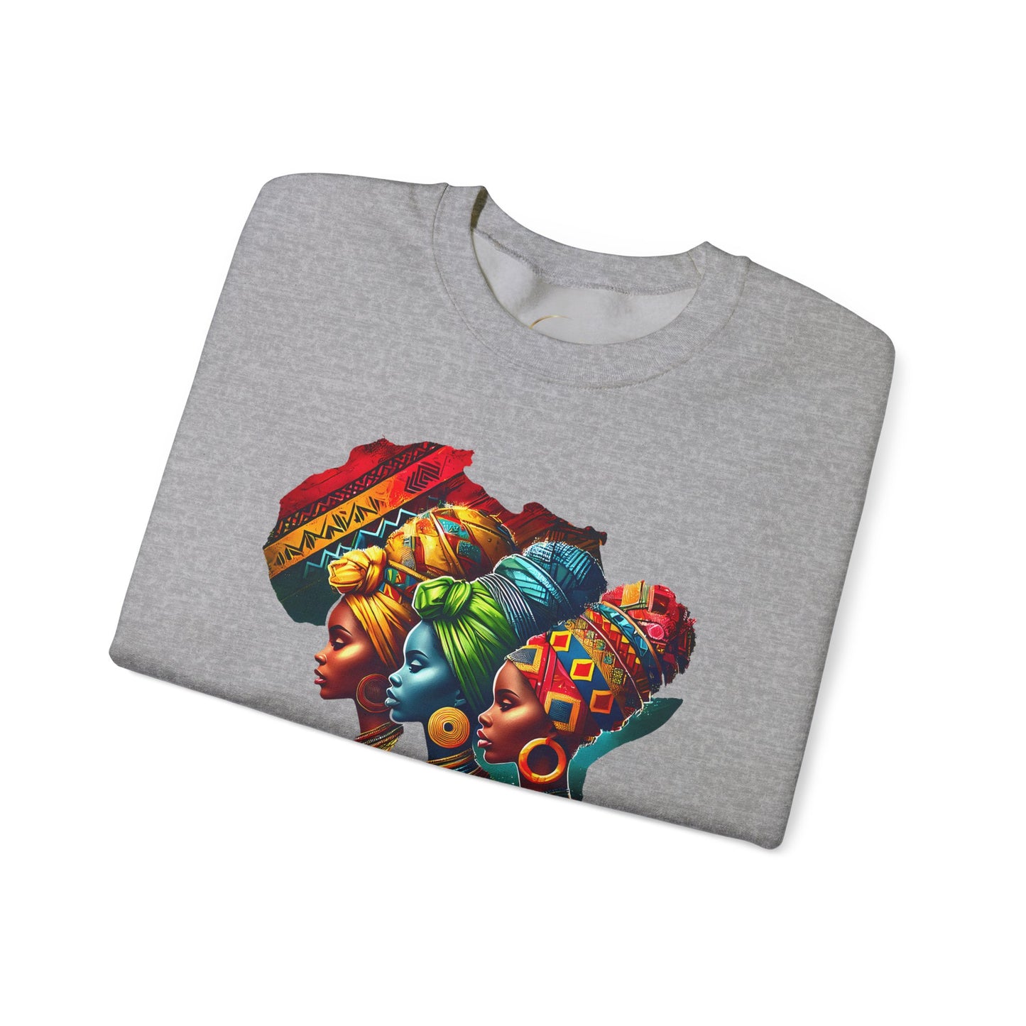 Crewneck Sweatshirt — "Unbothered by Negative Souls" Afrocentric Rainbow Headwrap Design