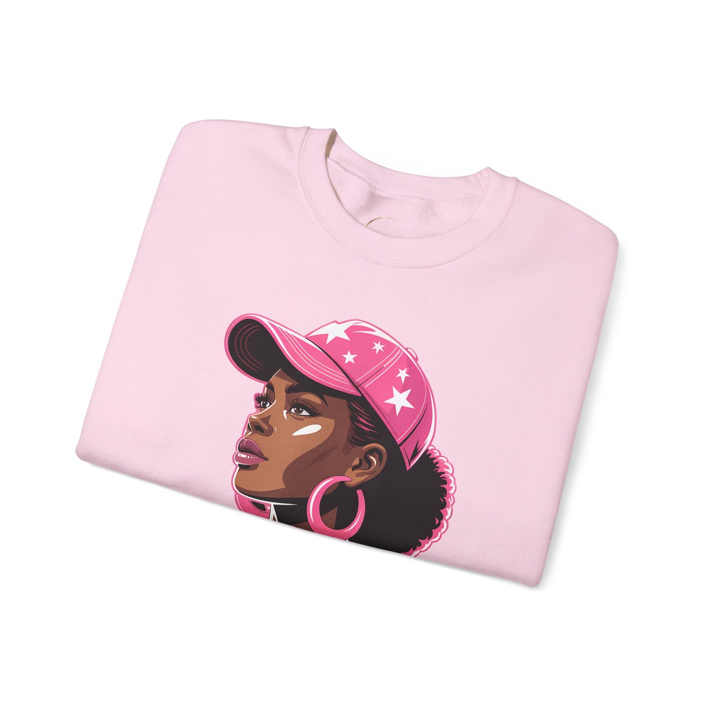 Unbothered Crewneck Sweatshirt – Pink Cap Afro Girl Graphic