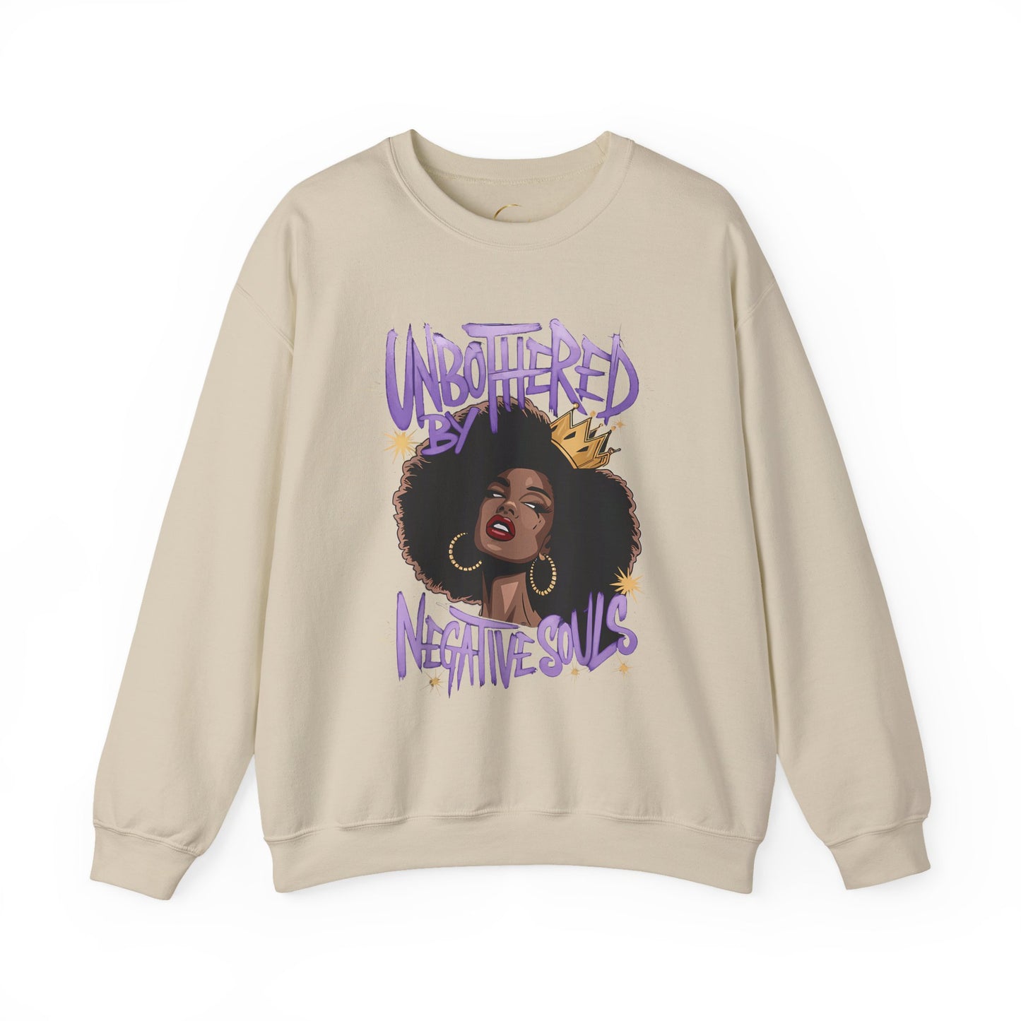 Crewneck Sweatshirt — "Unbothered by Negative Souls" Afro Queen Graphic