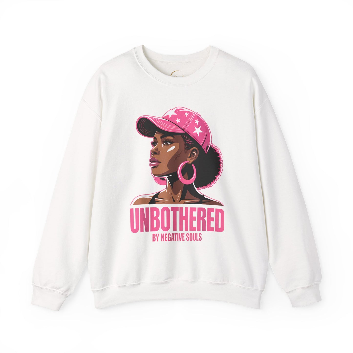 Unbothered Crewneck Sweatshirt – Pink Cap Afro Girl Graphic