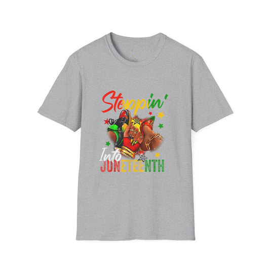 Juneteenth Celebration T-Shirt, Steppin' Into Juneteenth Tee, Unisex Softstyle Shirt, Afrocentric Apparel, Black History Month