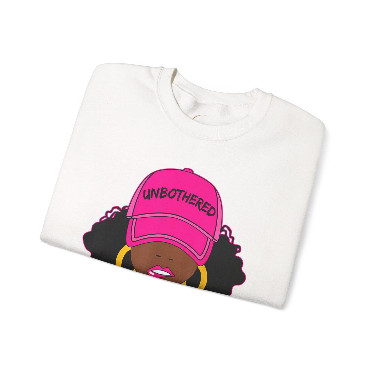 Unbothered Crewneck Sweatshirt — Afro Girl Graphic "Unbothered by Negative Souls"