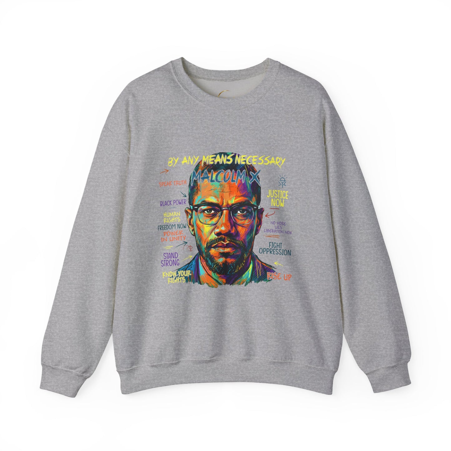 Malcolm X Crewneck Sweatshirt — "By Any Means Necessary" Protest Art
