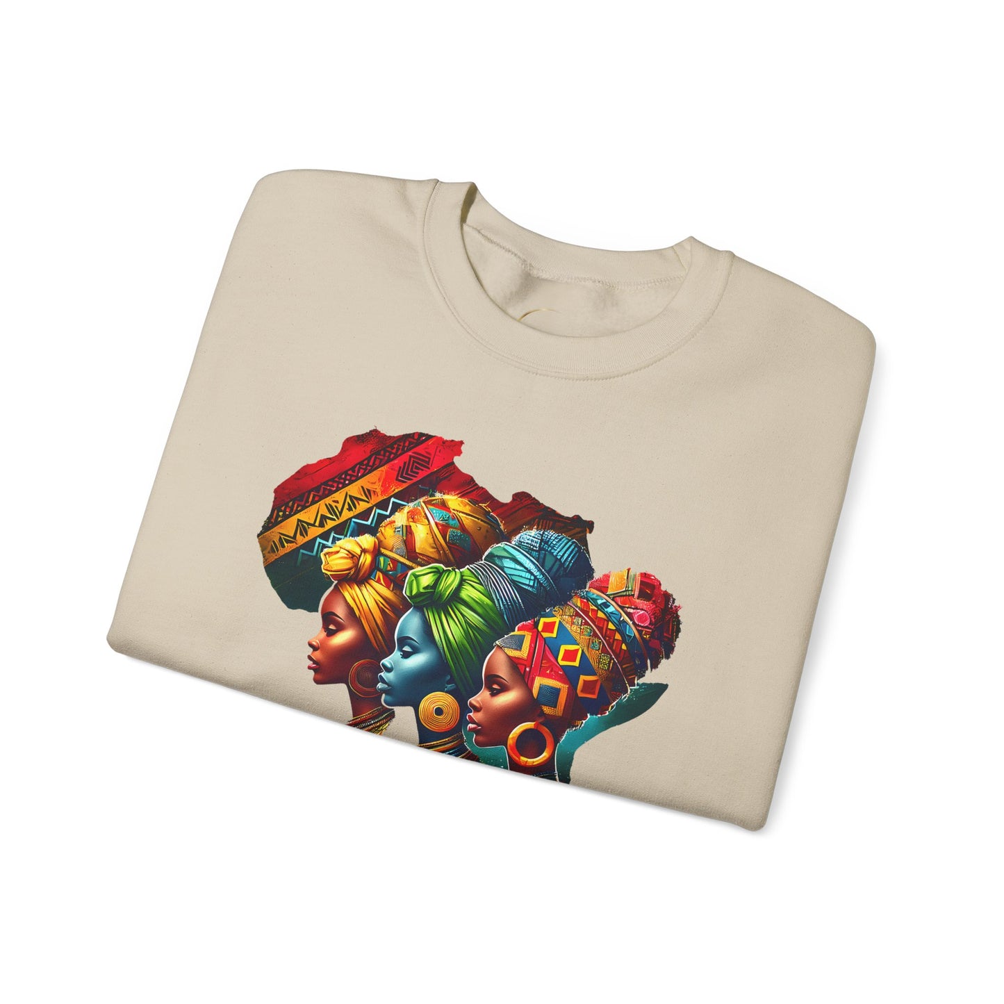 Crewneck Sweatshirt — "Unbothered by Negative Souls" Afrocentric Rainbow Headwrap Design
