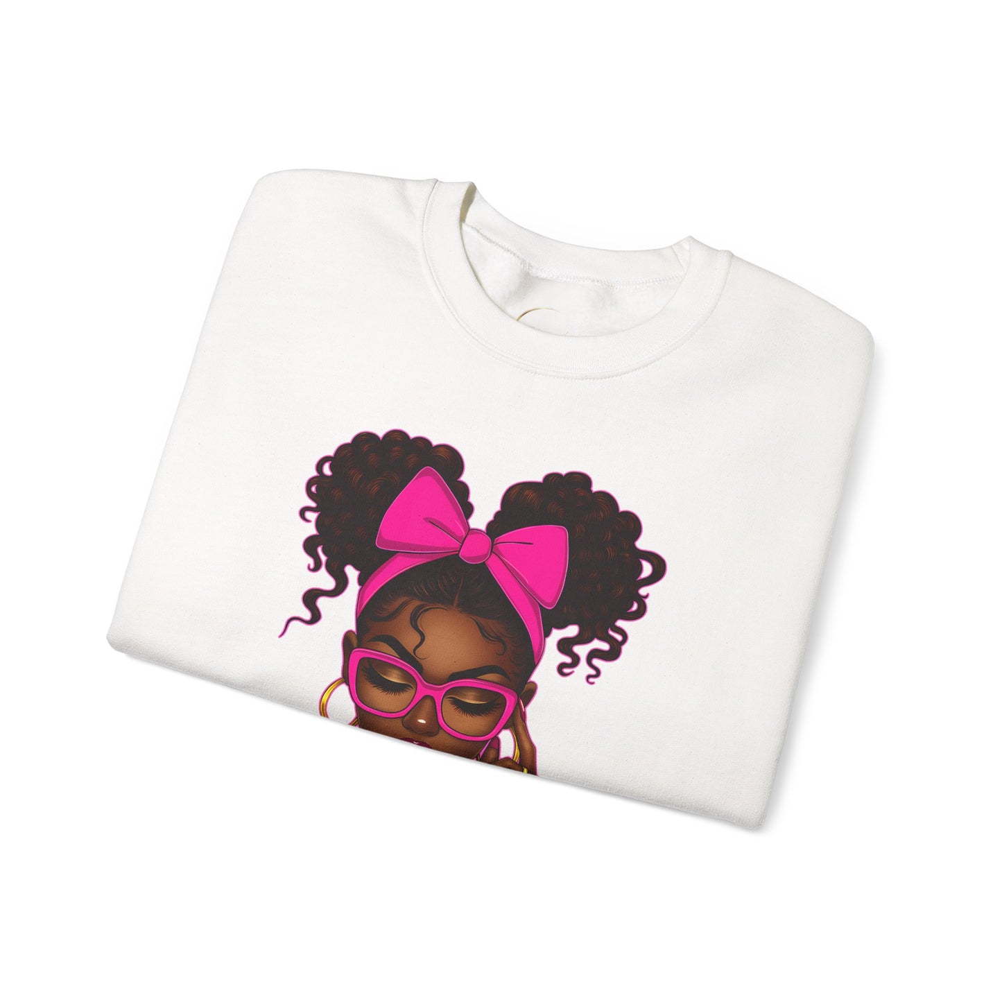 Unbothered Afro Girl Crewneck Sweatshirt — Empowering Pink Graphic Pullover