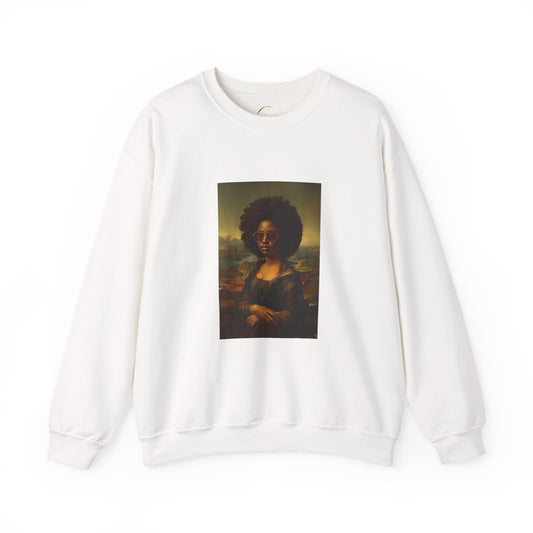 Afro Mona Lisa Crewneck Sweatshirt — Vintage Portrait Graphic