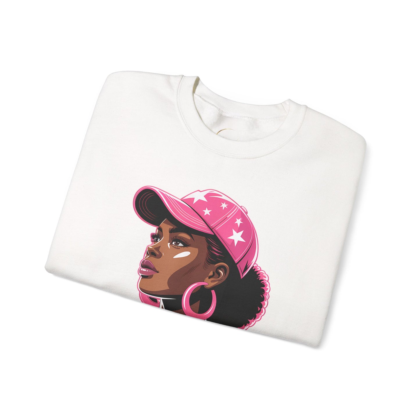 Unbothered Crewneck Sweatshirt – Pink Cap Afro Girl Graphic