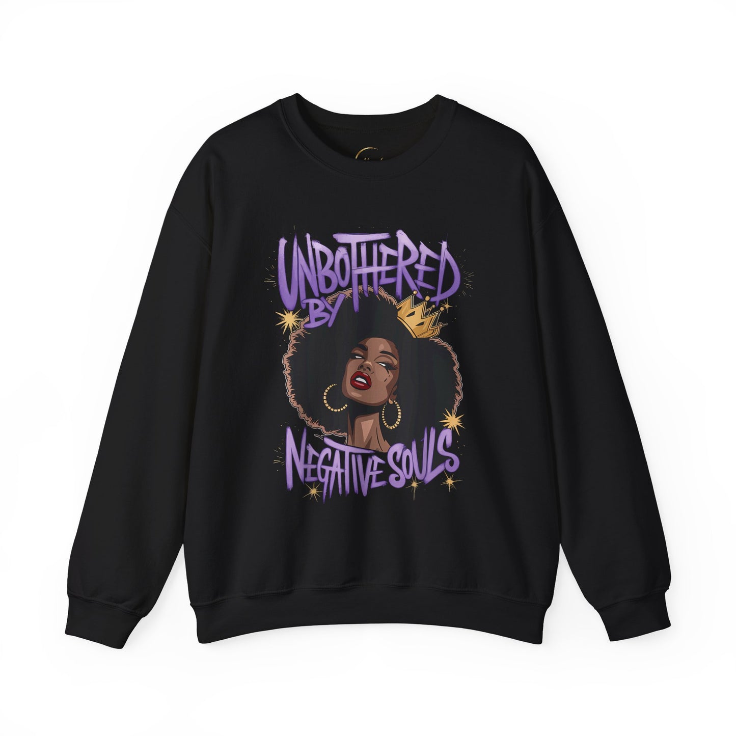 Crewneck Sweatshirt — "Unbothered by Negative Souls" Afro Queen Graphic
