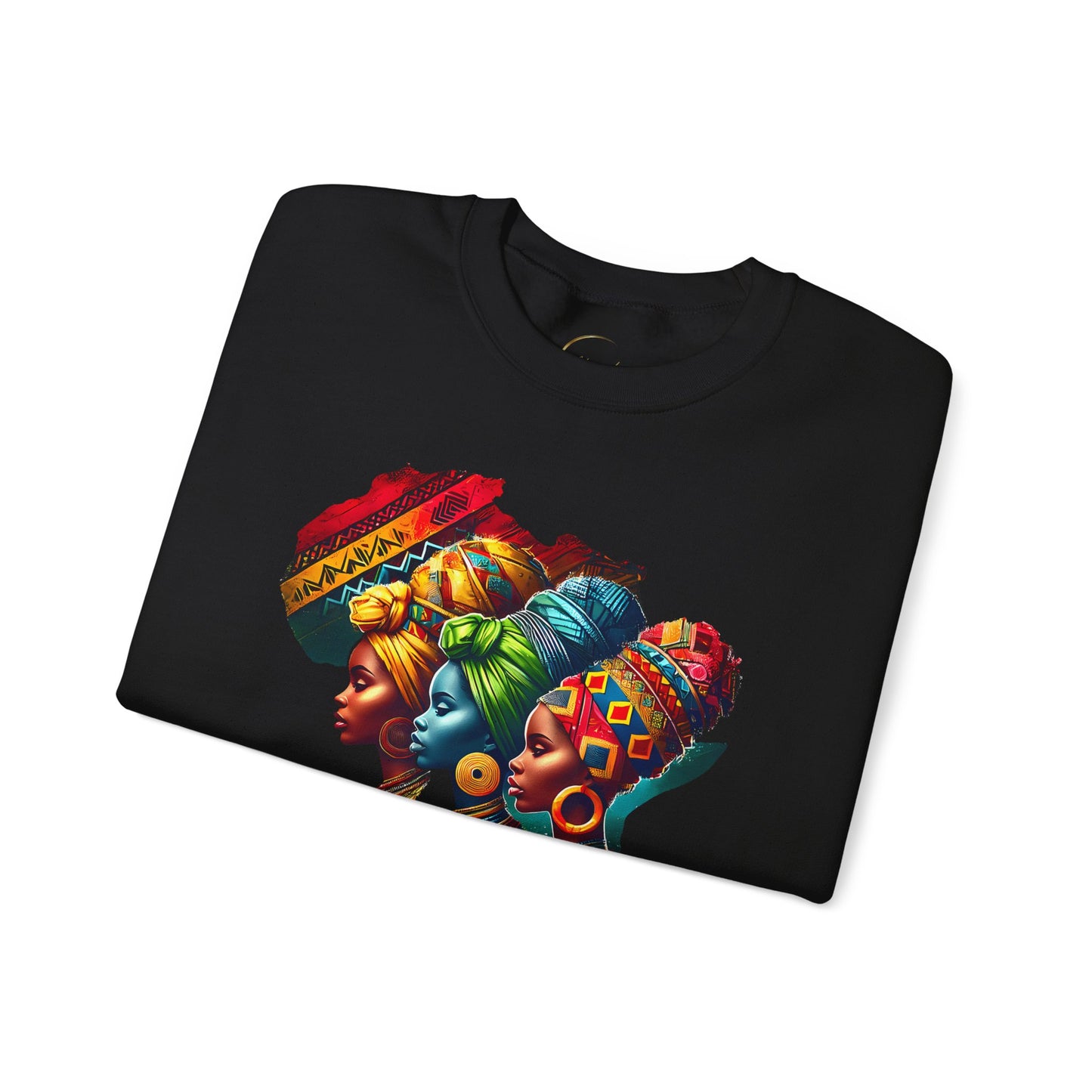 Crewneck Sweatshirt — "Unbothered by Negative Souls" Afrocentric Rainbow Headwrap Design