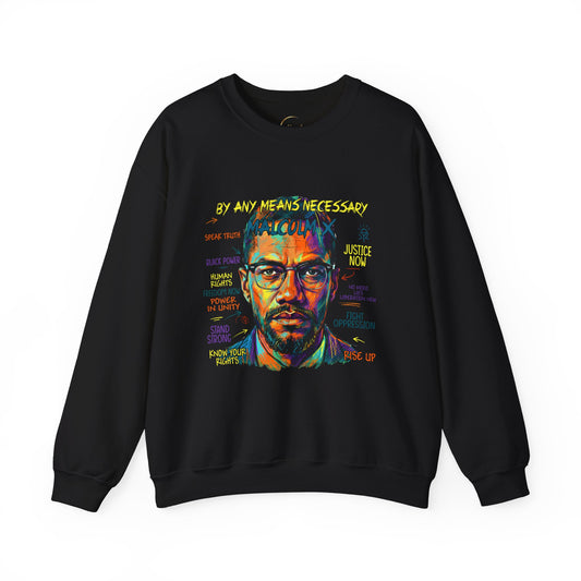 Malcolm X Crewneck Sweatshirt — "By Any Means Necessary" Protest Art