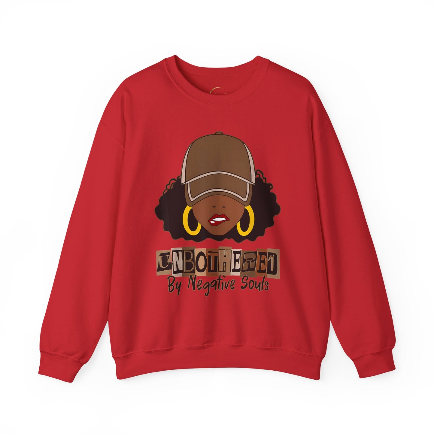 Unbothered Afro Girl Crewneck Sweatshirt — "Unbothered by Negative Souls" Graphic