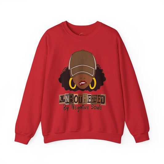 Unbothered Afro Girl Crewneck Sweatshirt — "Unbothered by Negative Souls" Graphic