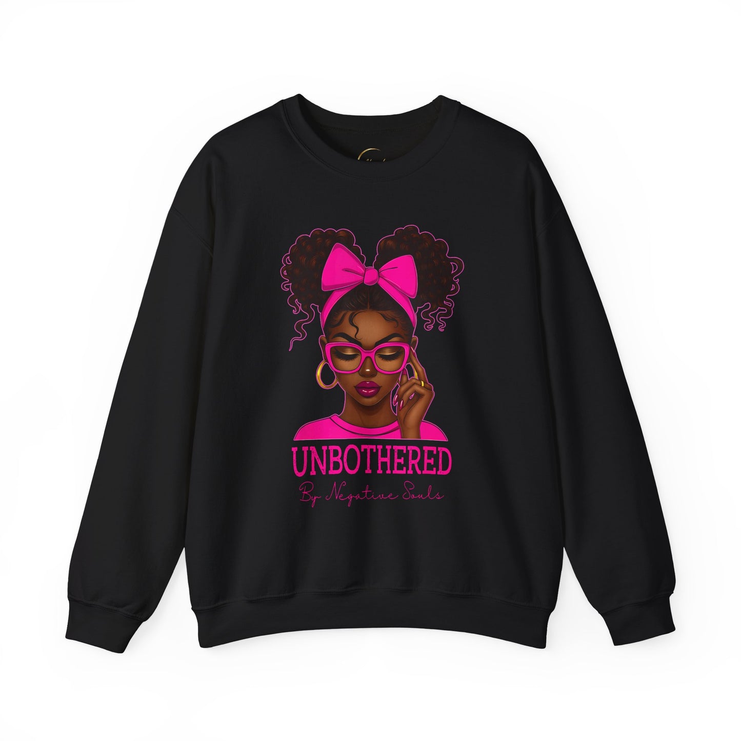 Unbothered Afro Girl Crewneck Sweatshirt — Empowering Pink Graphic Pullover