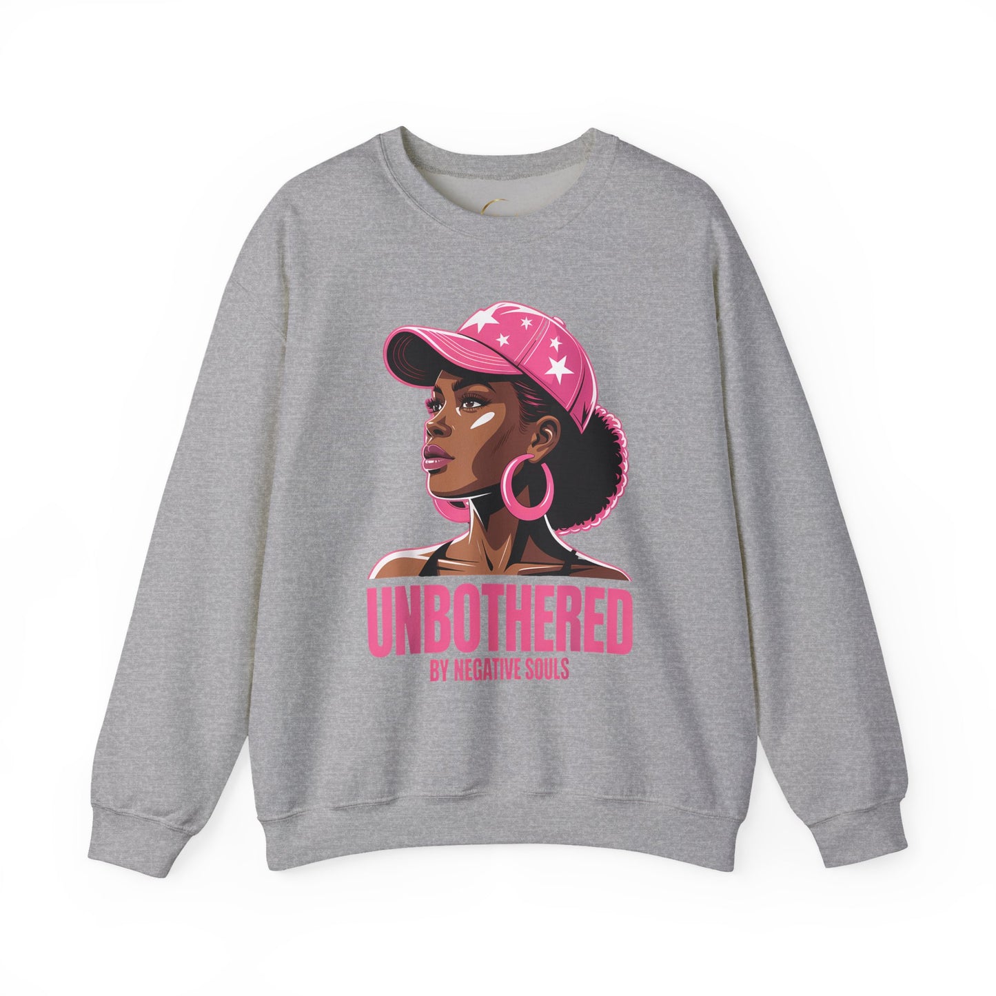 Unbothered Crewneck Sweatshirt – Pink Cap Afro Girl Graphic