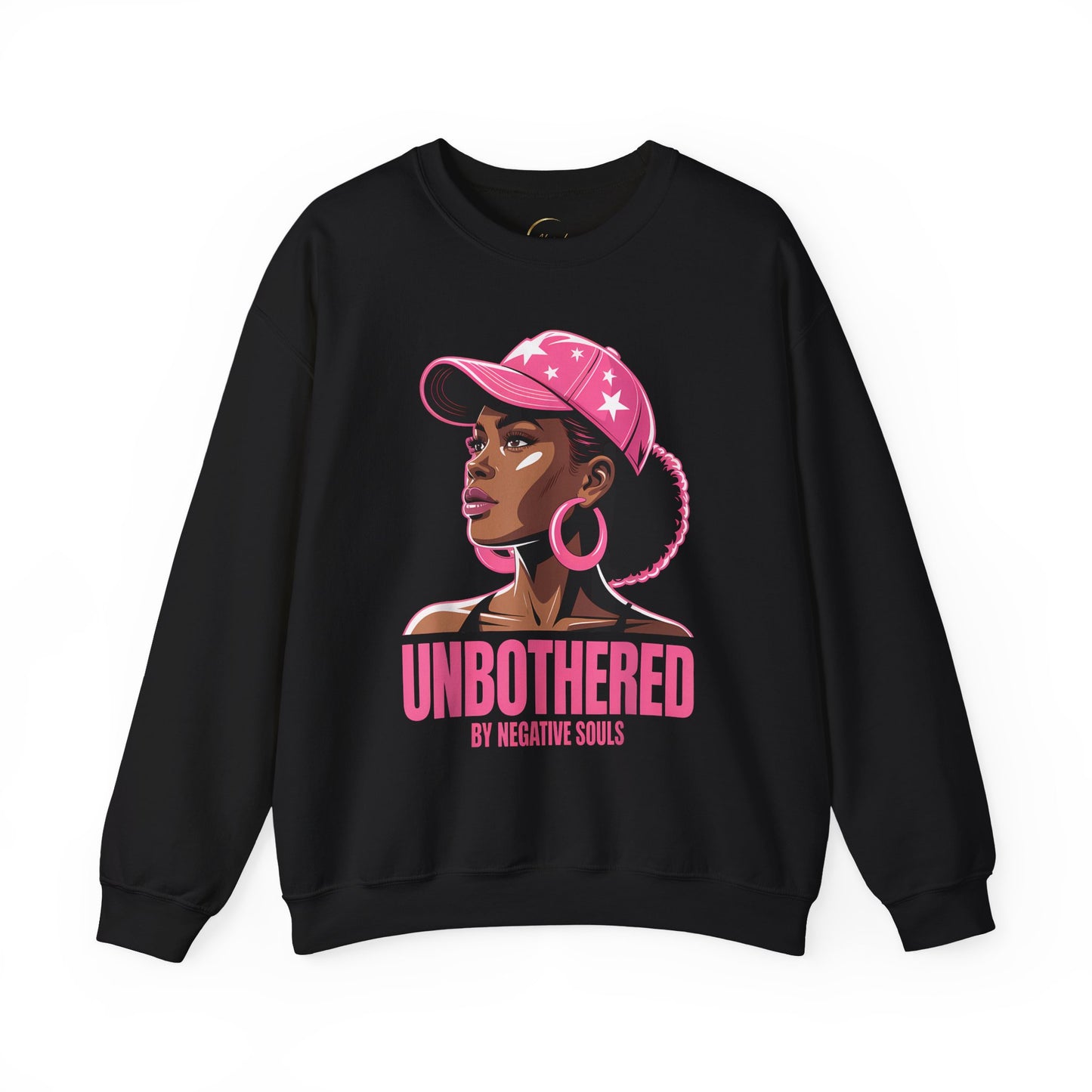 Unbothered Crewneck Sweatshirt – Pink Cap Afro Girl Graphic
