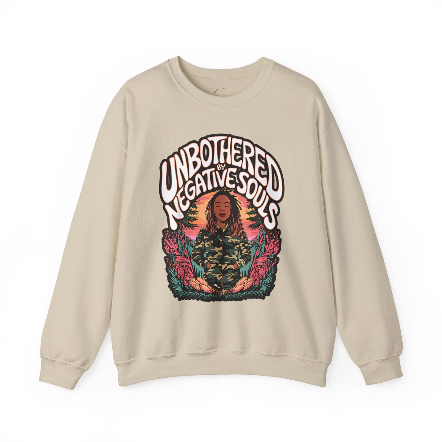 Crewneck Sweatshirt — "Unbothered by Negative Souls" Retro Graphic
