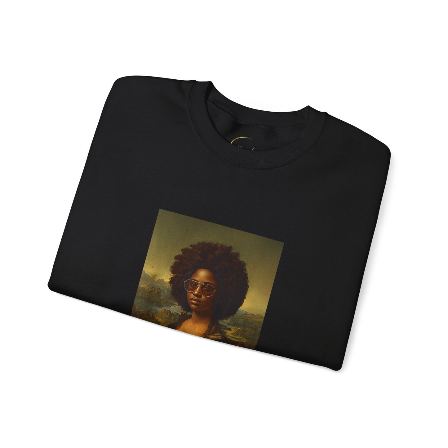 Afro Mona Lisa Crewneck Sweatshirt — Vintage Portrait Graphic