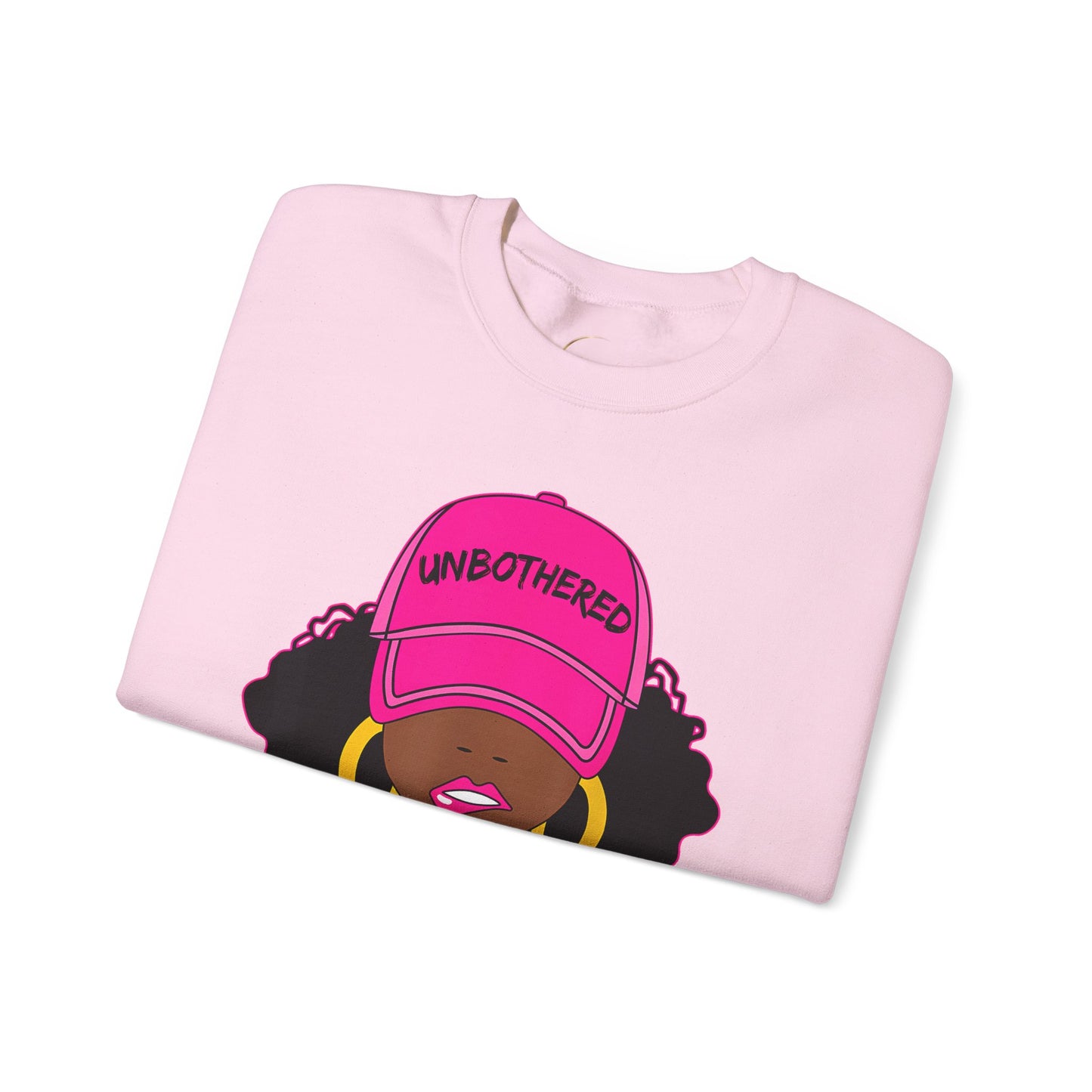 Unbothered Crewneck Sweatshirt — Afro Girl Graphic "Unbothered by Negative Souls"