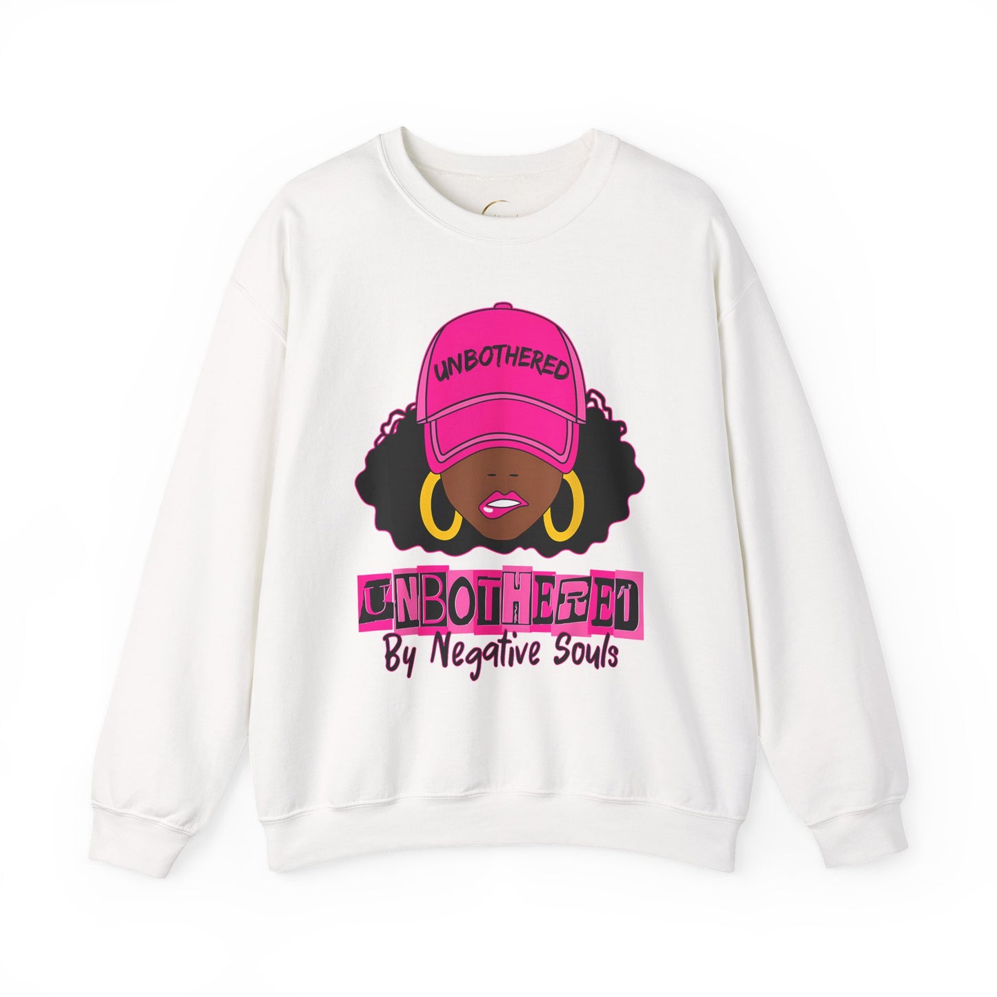 Unbothered Crewneck Sweatshirt — Afro Girl Graphic "Unbothered by Negative Souls"