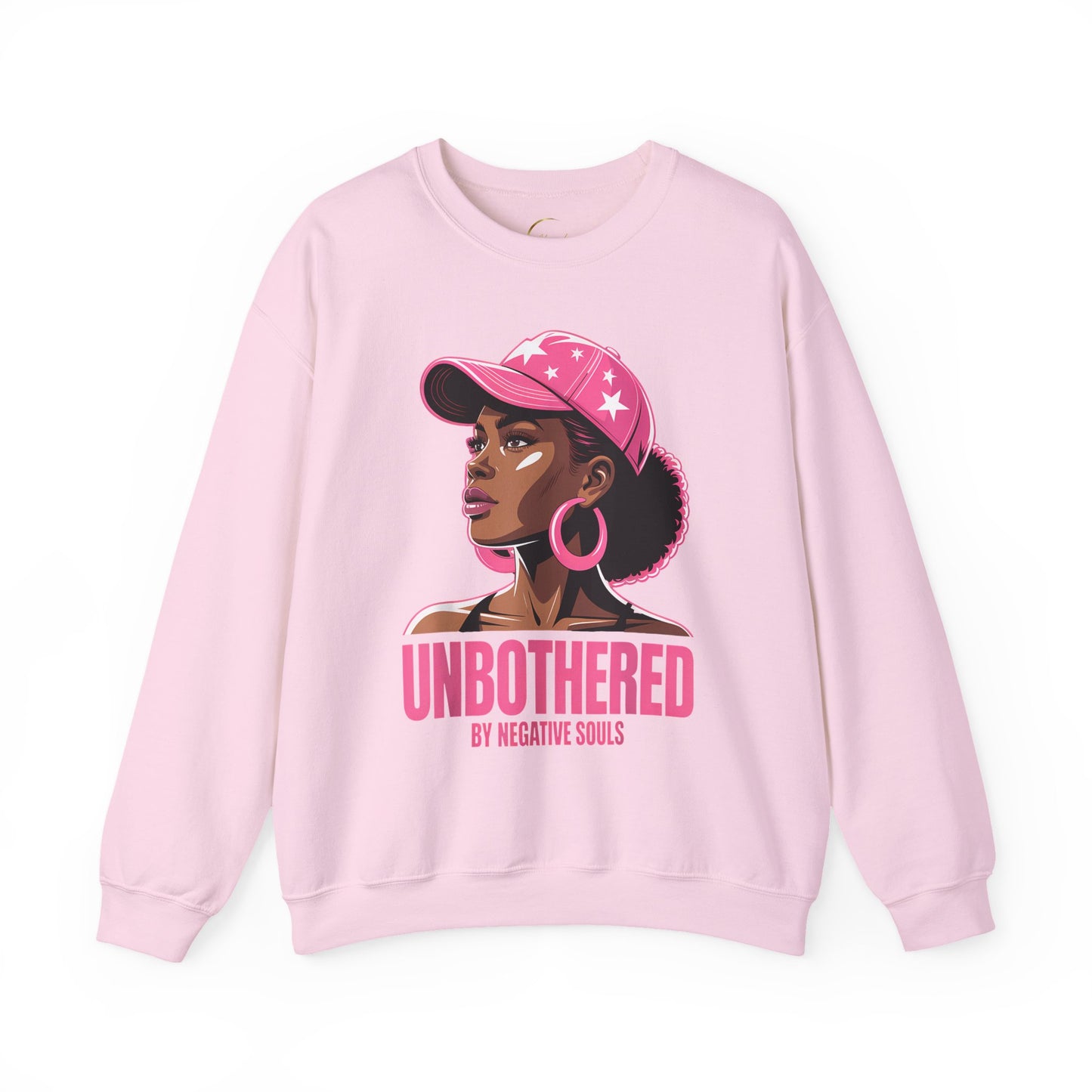 Unbothered Crewneck Sweatshirt – Pink Cap Afro Girl Graphic