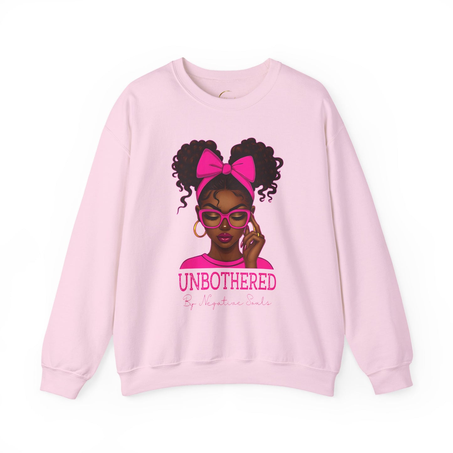 Unbothered Afro Girl Crewneck Sweatshirt — Empowering Pink Graphic Pullover
