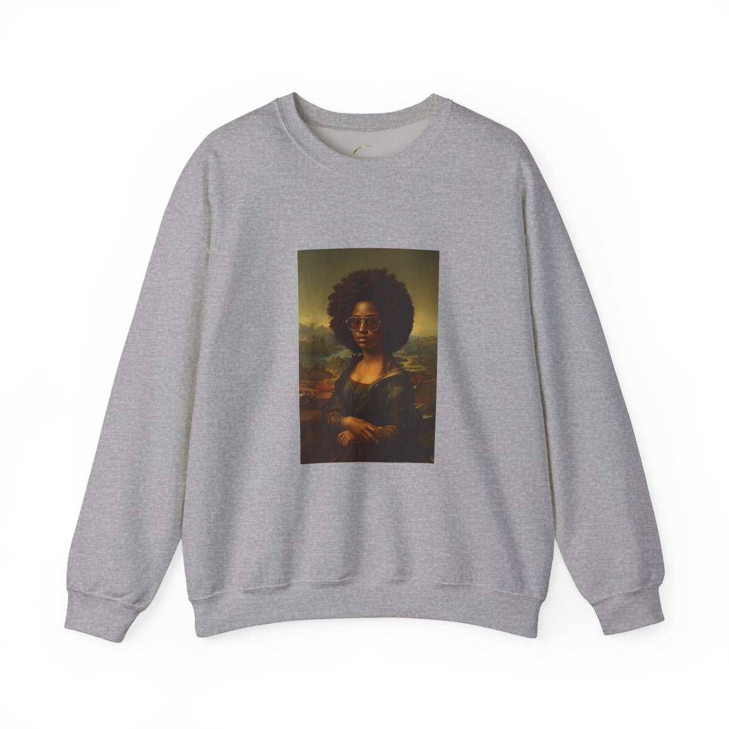 Afro Mona Lisa Crewneck Sweatshirt — Vintage Portrait Graphic