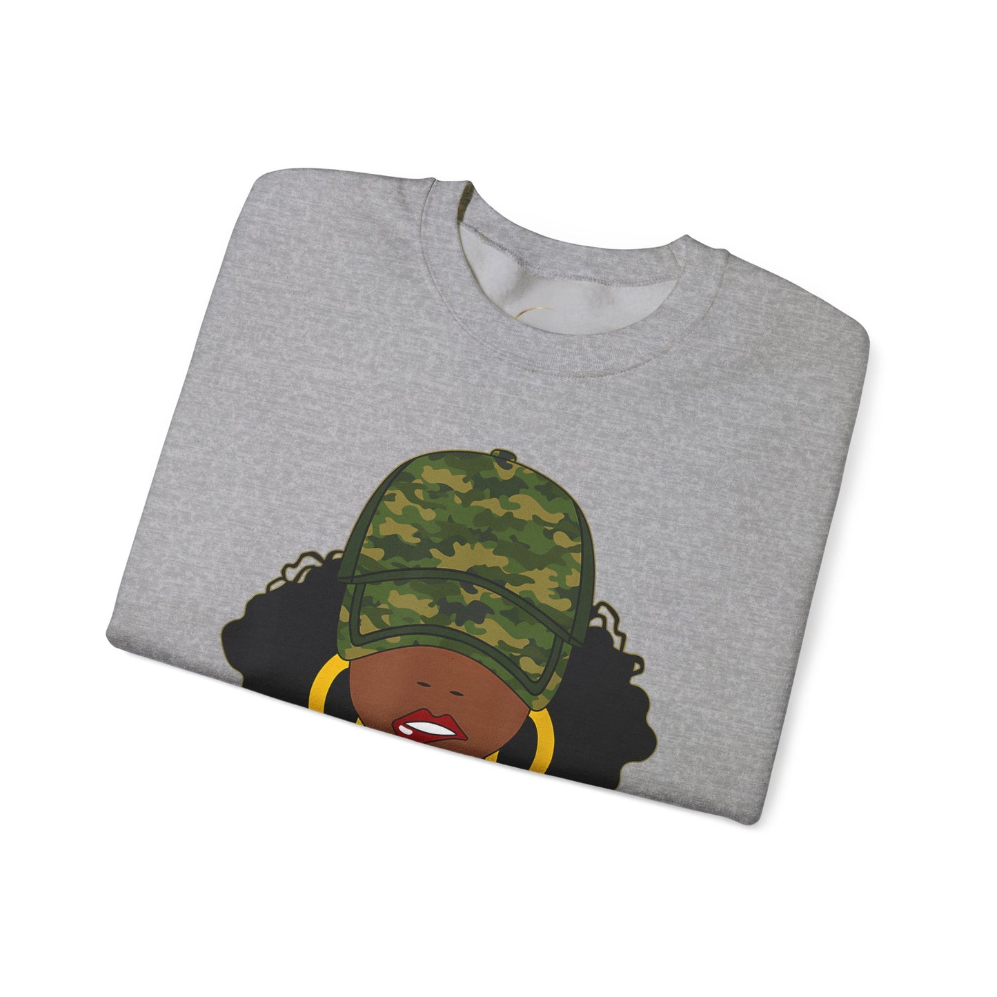 Unbothered Camo Crewneck Sweatshirt — Afro Chic Graphic Sweatshirt