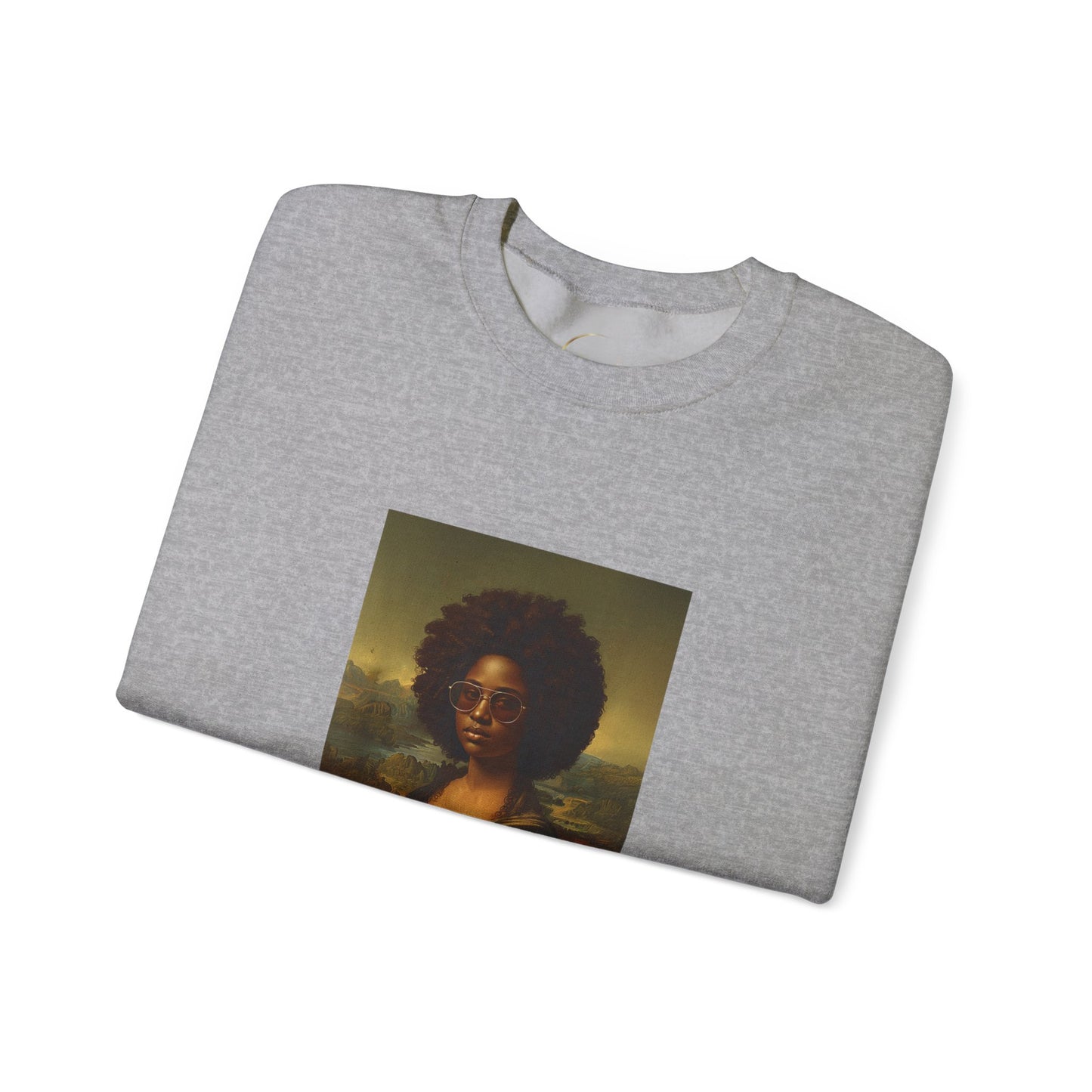 Afro Mona Lisa Crewneck Sweatshirt — Vintage Portrait Graphic