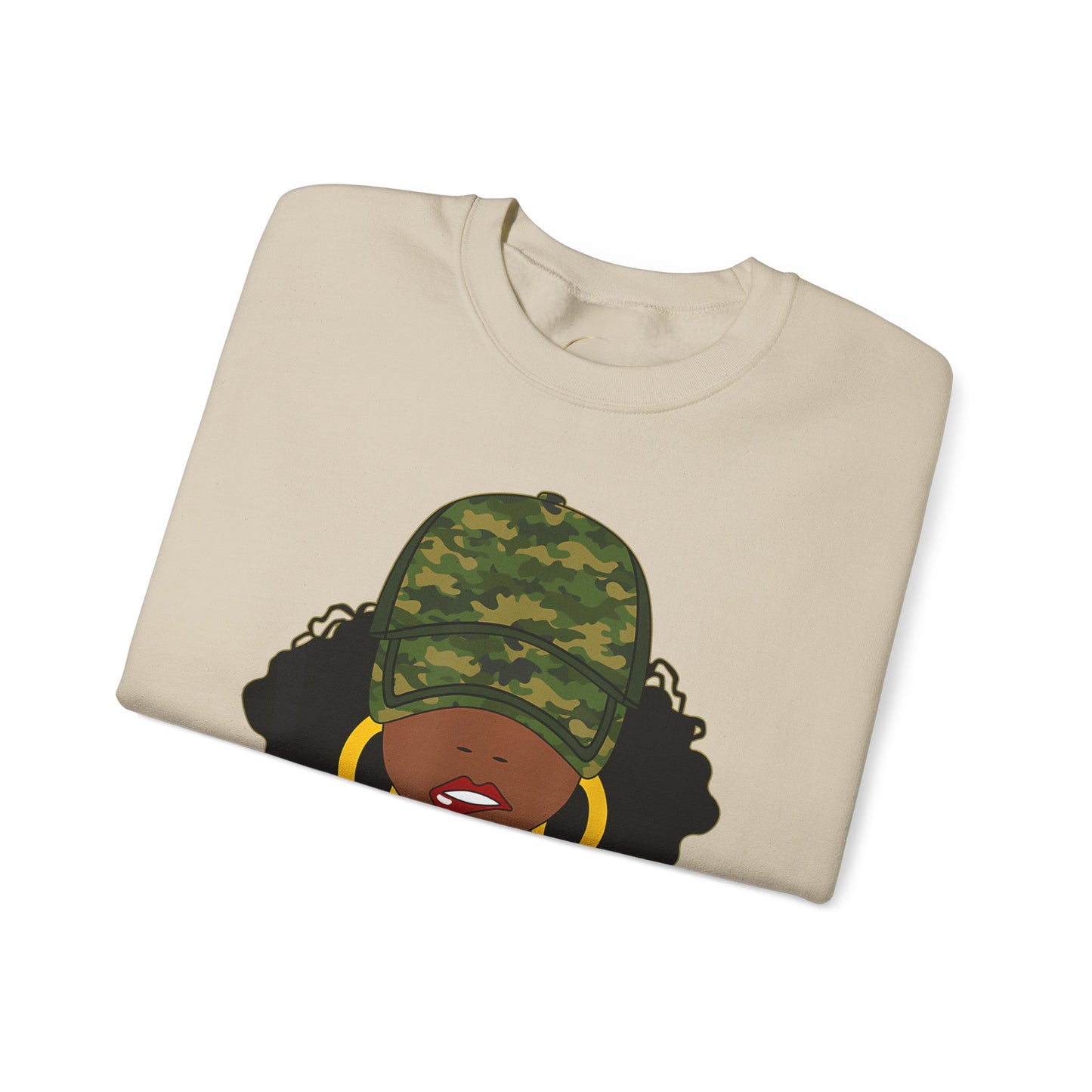 Unbothered Camo Crewneck Sweatshirt — Afro Chic Graphic Sweatshirt