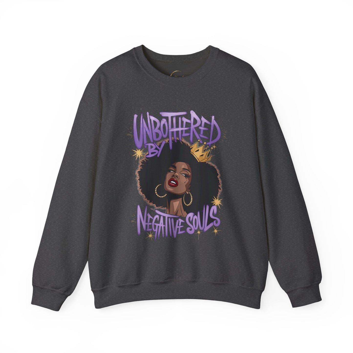 Crewneck Sweatshirt — "Unbothered by Negative Souls" Afro Queen Graphic