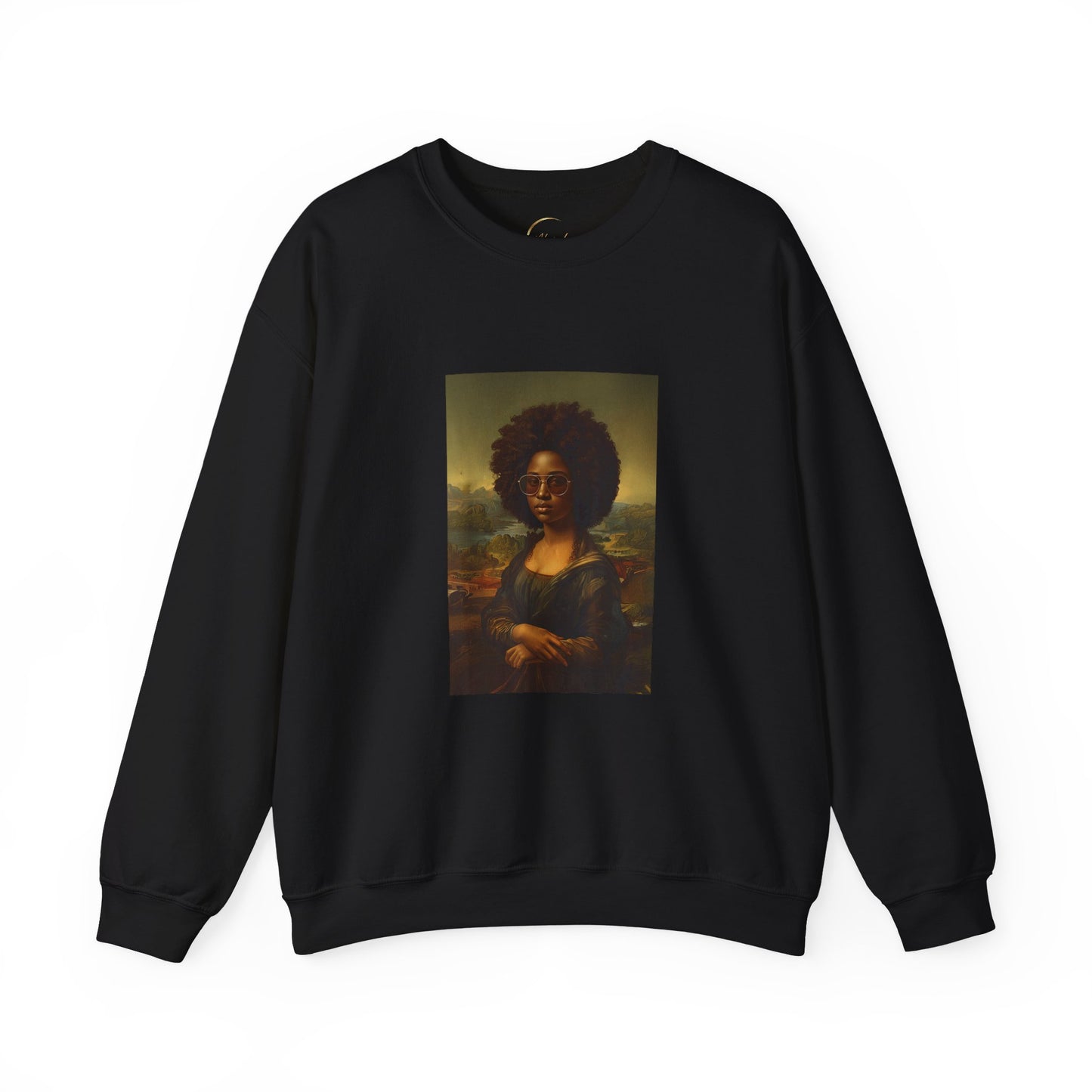 Afro Mona Lisa Crewneck Sweatshirt — Vintage Portrait Graphic
