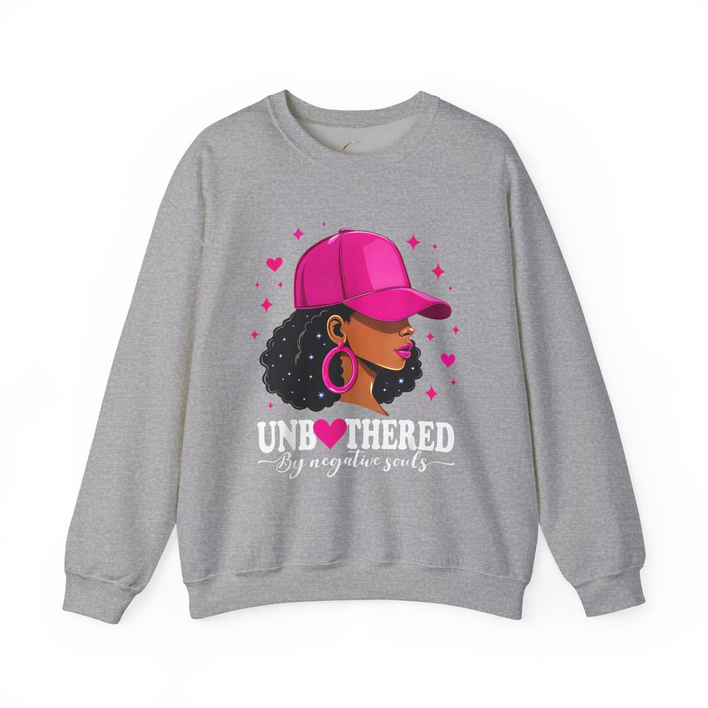 Crewneck Sweatshirt — Pink Cap Afro Woman Graphic, Cute Heart Design