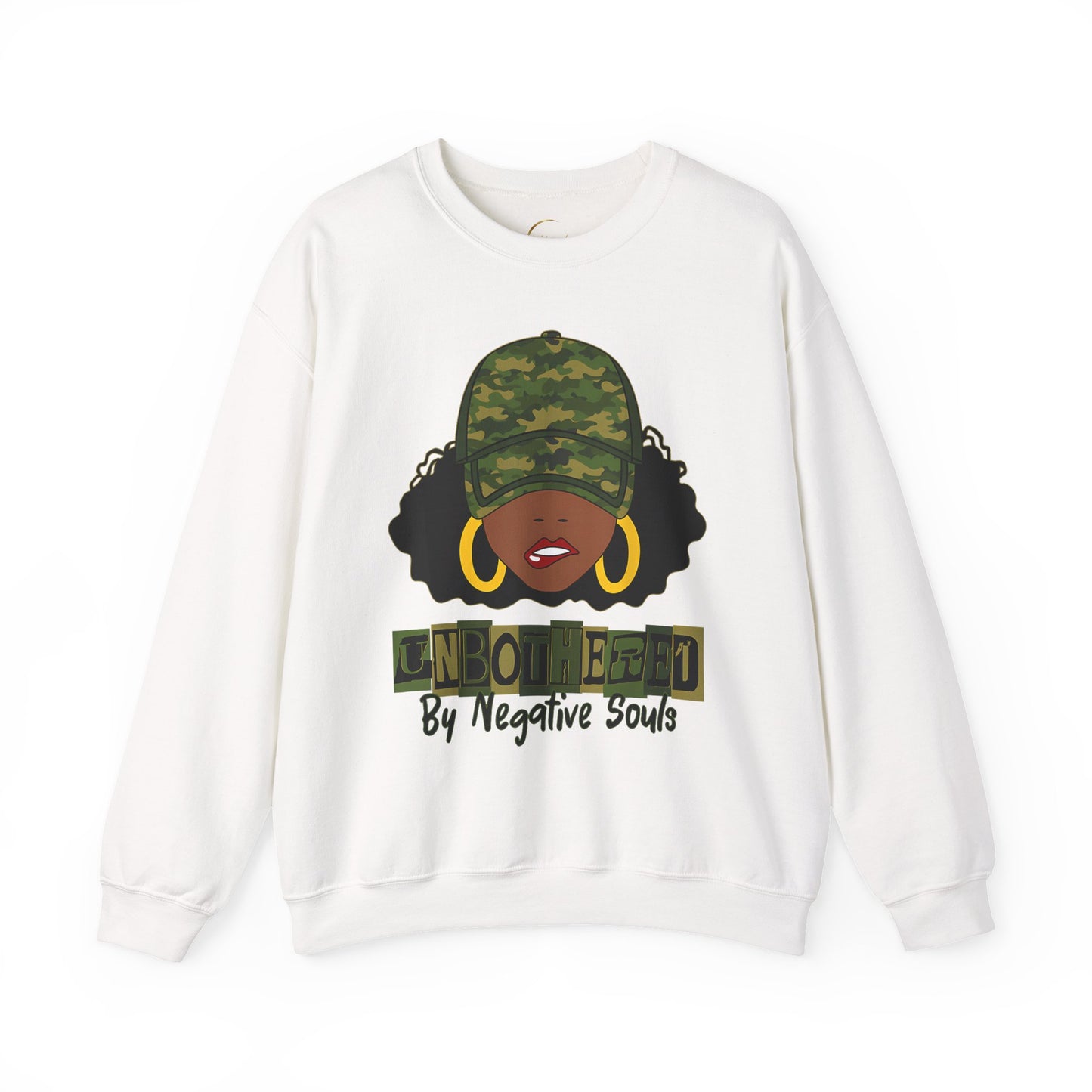 Unbothered Camo Crewneck Sweatshirt — Afro Chic Graphic Sweatshirt