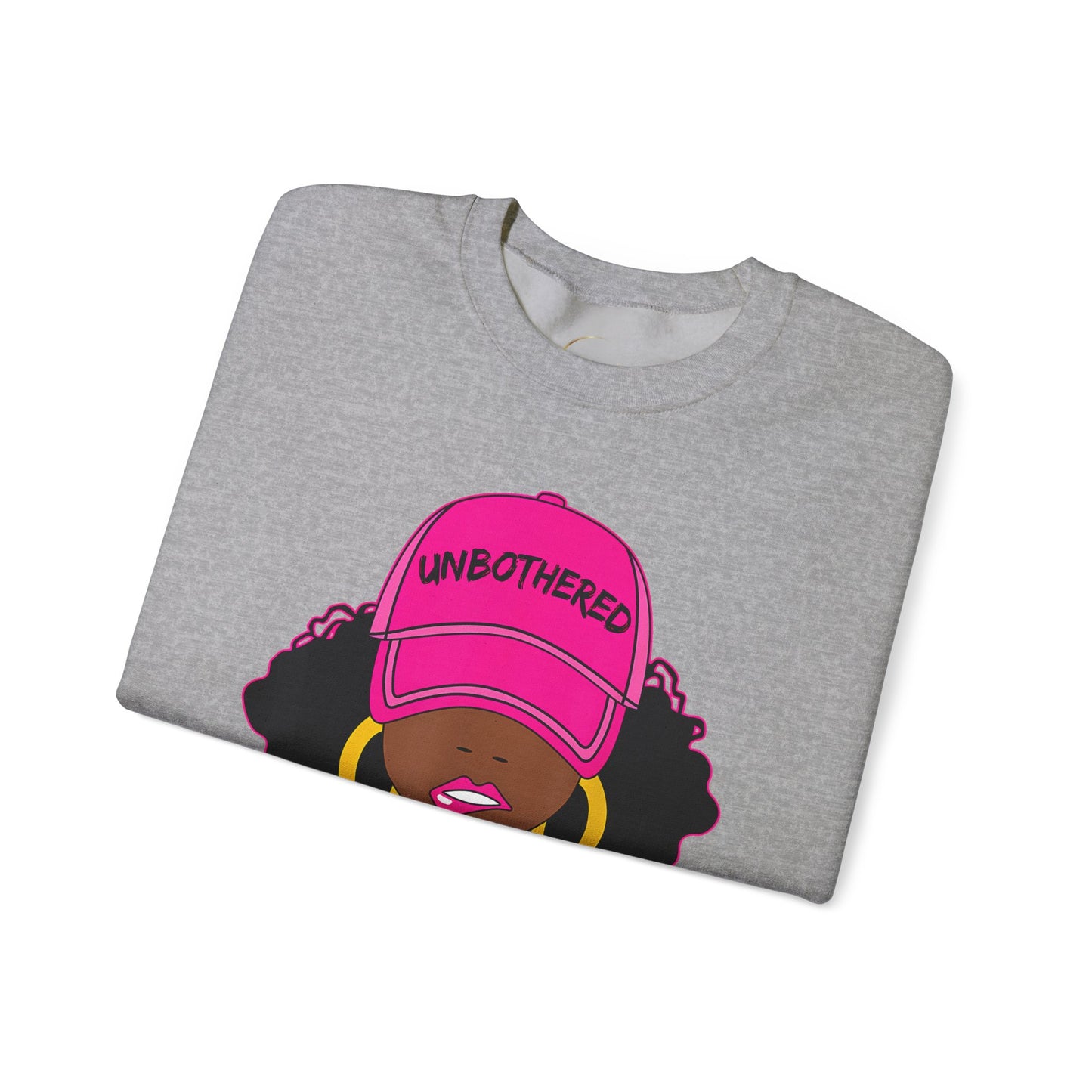 Unbothered Crewneck Sweatshirt — Afro Girl Graphic "Unbothered by Negative Souls"