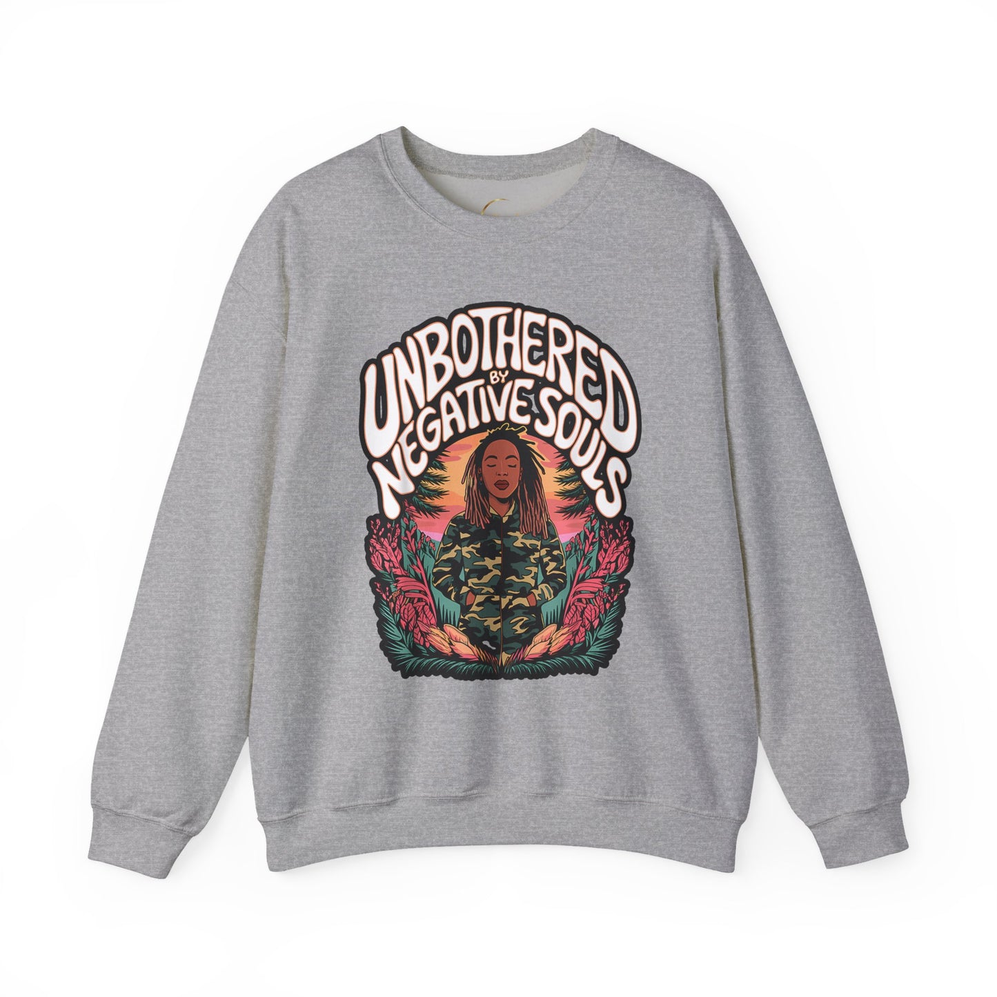 Crewneck Sweatshirt — "Unbothered by Negative Souls" Retro Graphic
