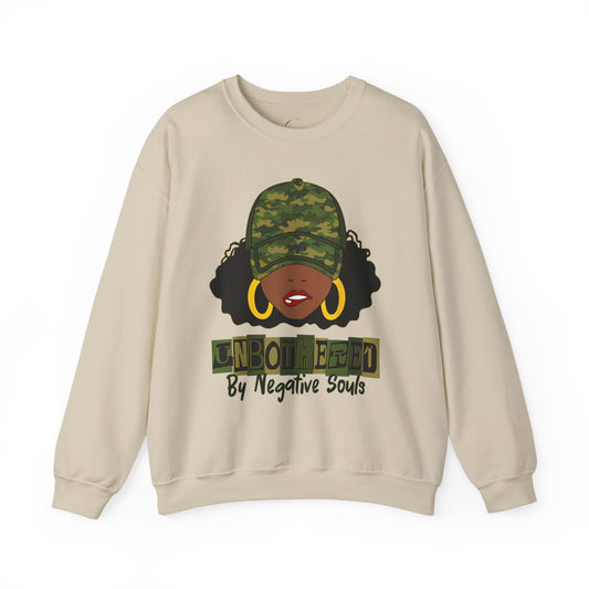 Unbothered Camo Crewneck Sweatshirt — Afro Chic Graphic Sweatshirt